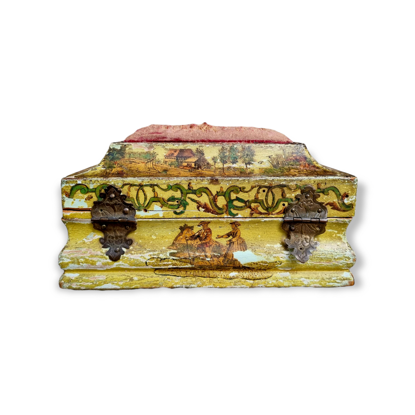 18th Century Italian Antique Box With Decoupage Decoration And Pincushion
