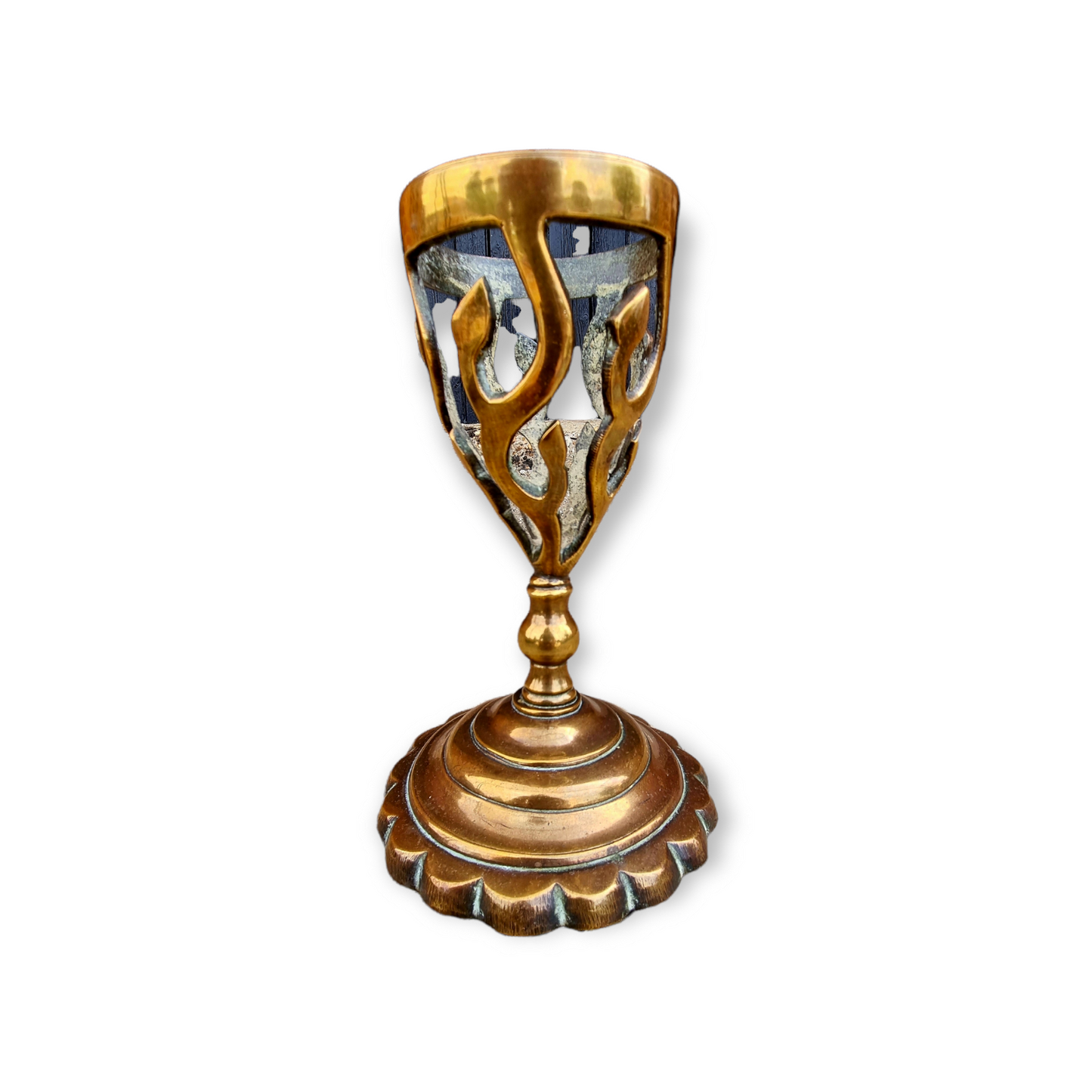 Late 18th Century Antique Brass Cresset Candlestick of Rare Form, Circa 1780-1800