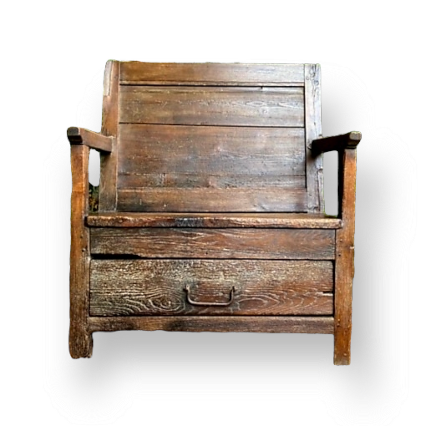 Diminutive 17th Century English Antique Oak, Pine and Ash Child's Bench / Box Settle
