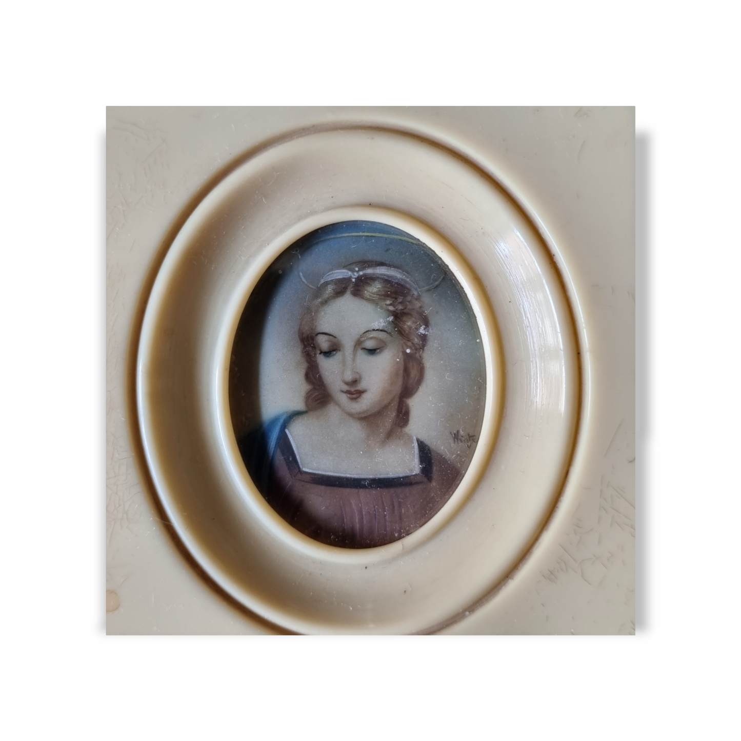 Follower of Raphael - Late 19th Century Italian School Antique Portrait Miniature of The Madonna of the Goldfinch or Madonna del Cardellino