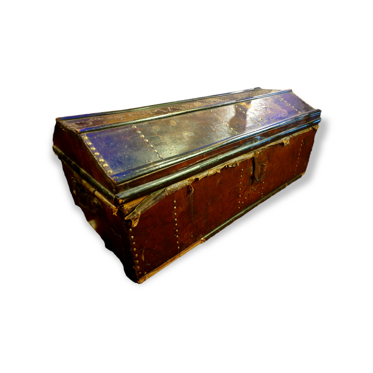 17th Century Spanish Antique Leather-Bound Travelling Trunk or Chest