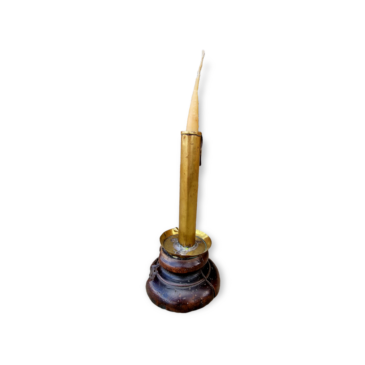 Late 18th Century Primitive English Antique Brass "Hog Scraper" Candlestick