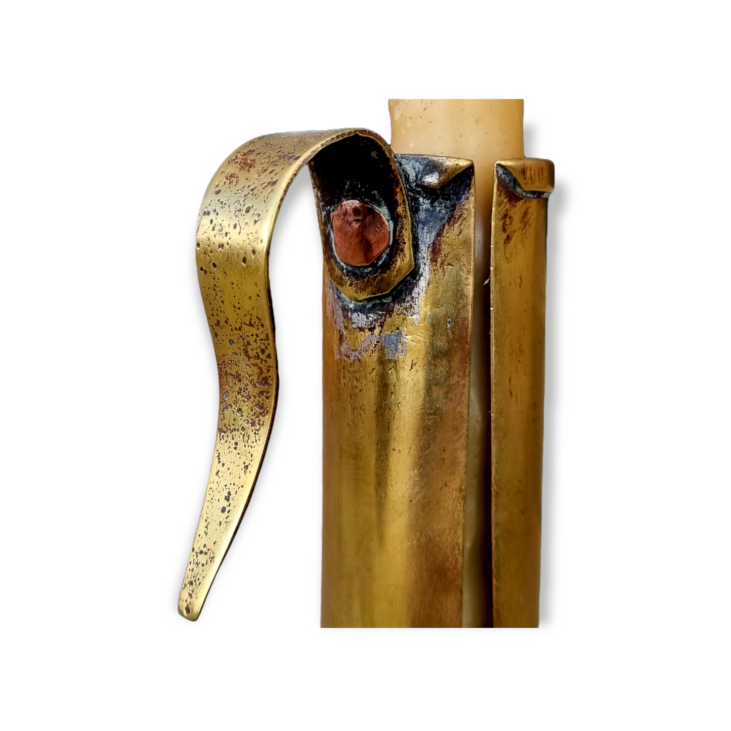 Late 18th Century Primitive English Antique Brass "Hog Scraper" Candlestick