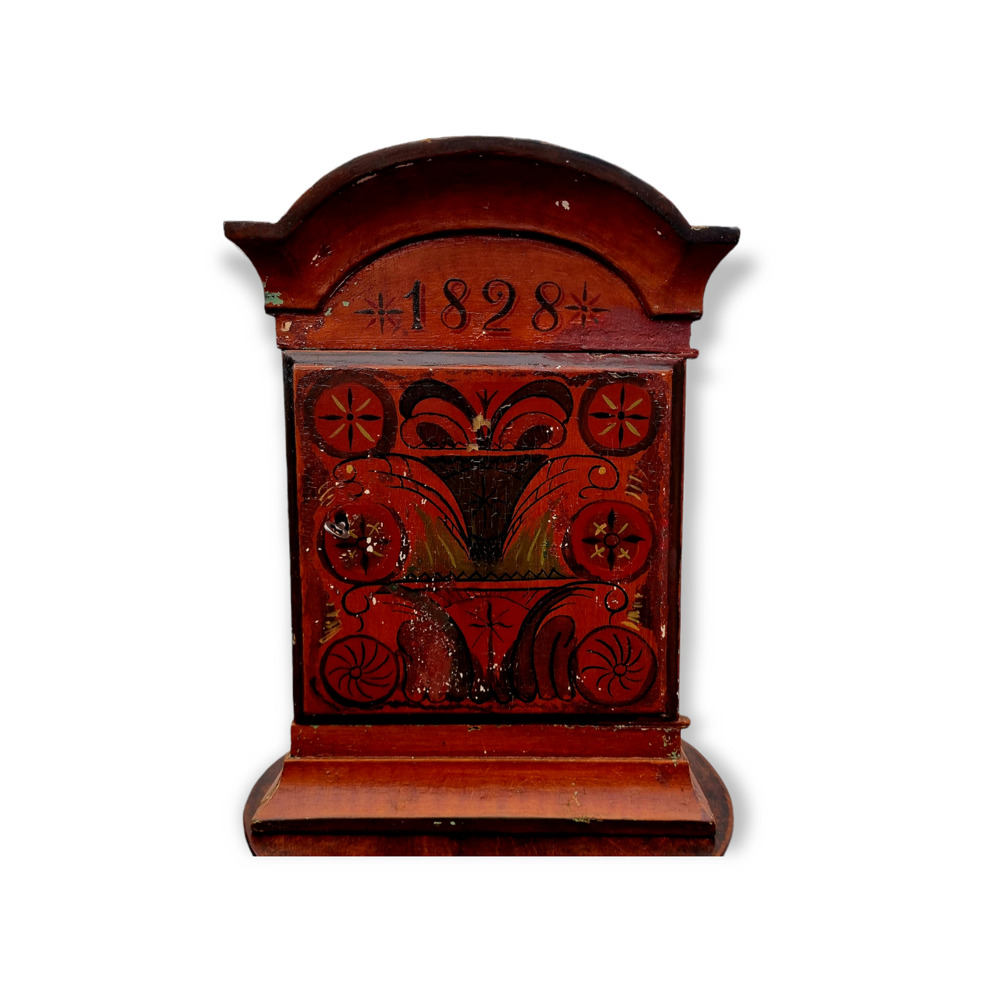 Diminutive Early 19th Century Scandinavian Antique Pine Folk-Art Painted Cupboard Dated "1828"