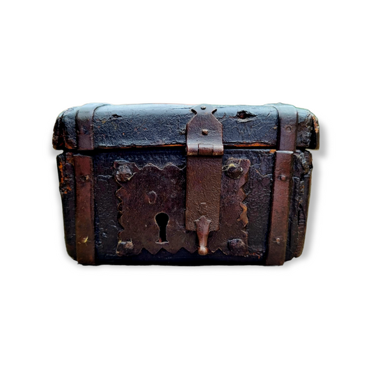 Diminutive 16th Century Antique Leather and Iron-Bound Missal Box