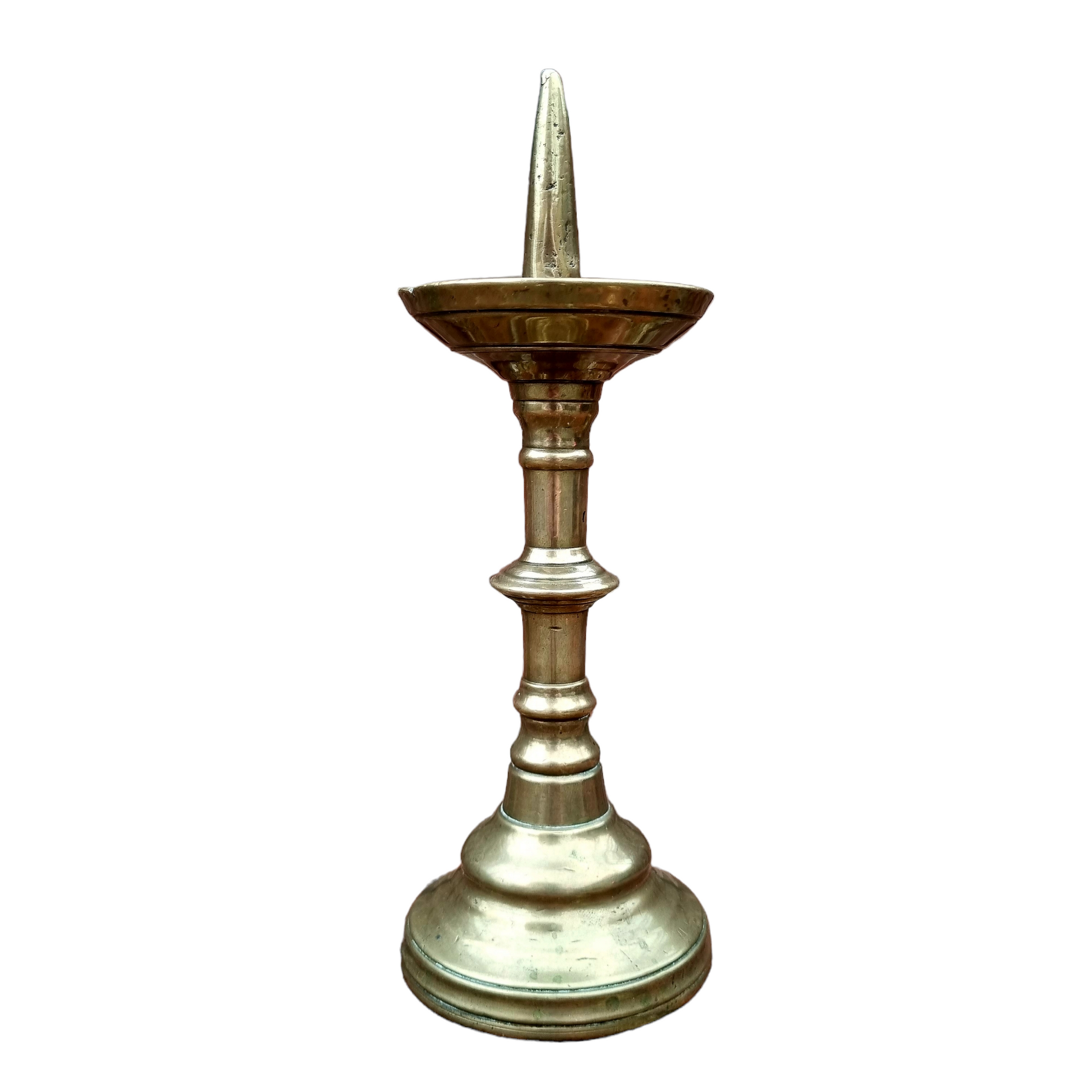 16th century brass pricket candlesticks - Marhamchurch Antiques