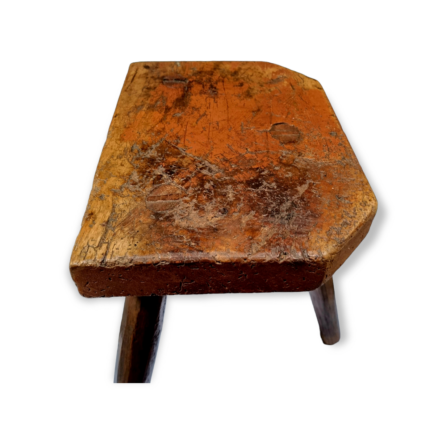Late 18th Century Welsh Antique Milking Stool in Original Paint