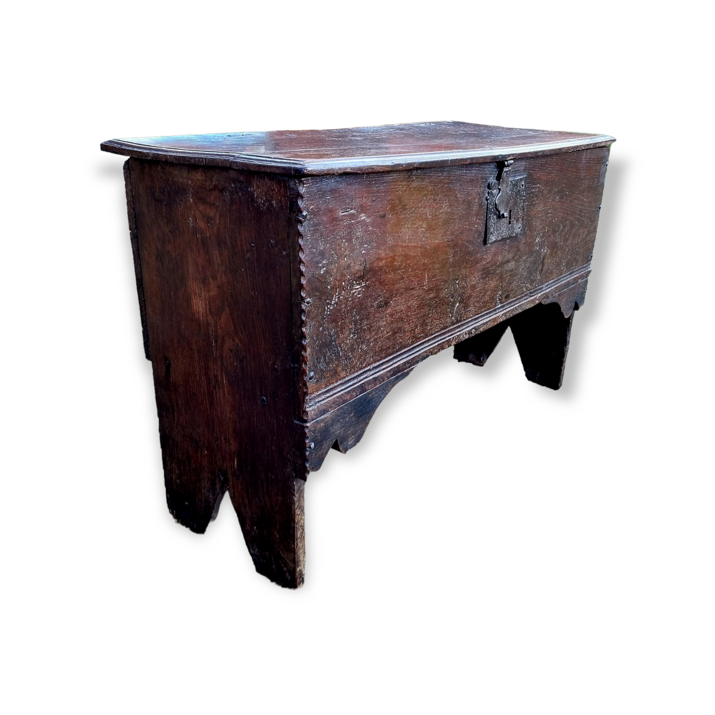 An Early 17th Century English Antique Oak Six-Plank Chest or Coffer