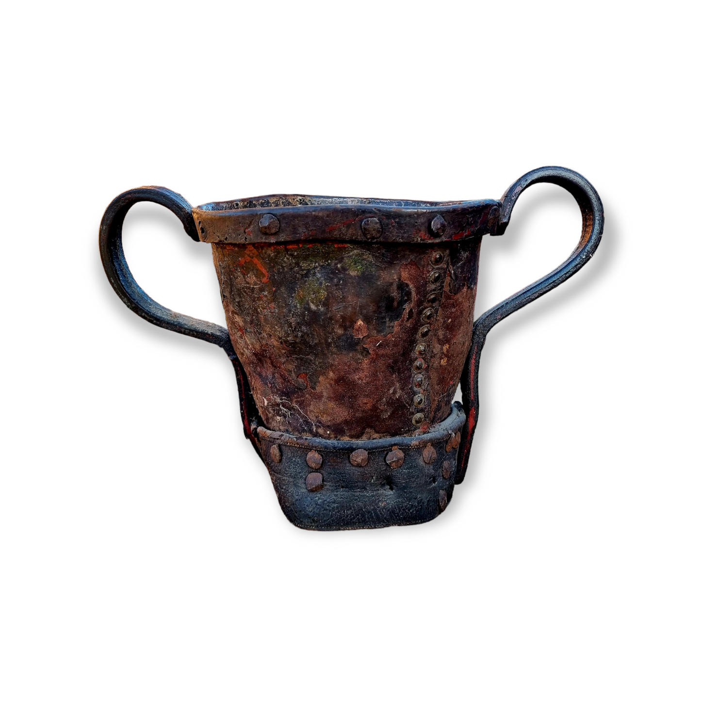 18th Century English Antique Leather Fire Bucket In The Form Of A Loving Cup