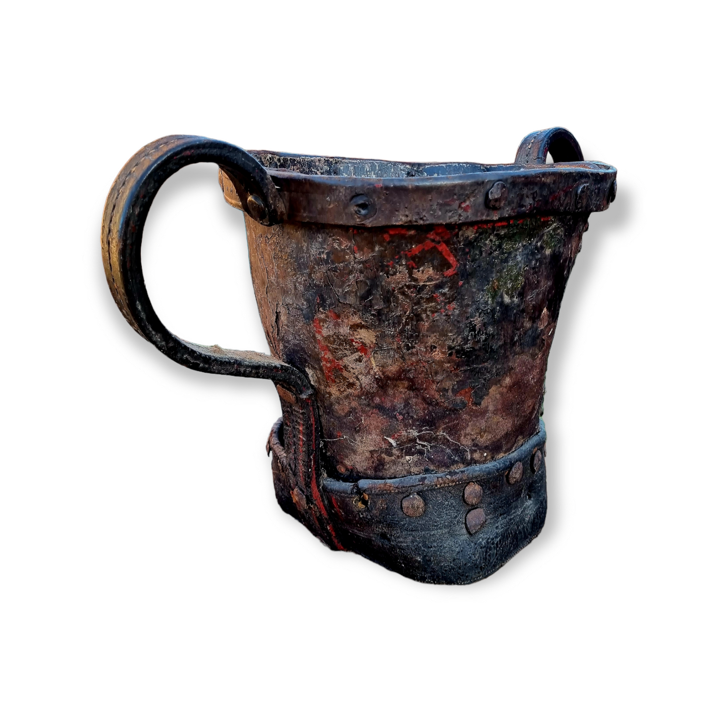 18th Century English Antique Leather Fire Bucket In The Form Of A Loving Cup