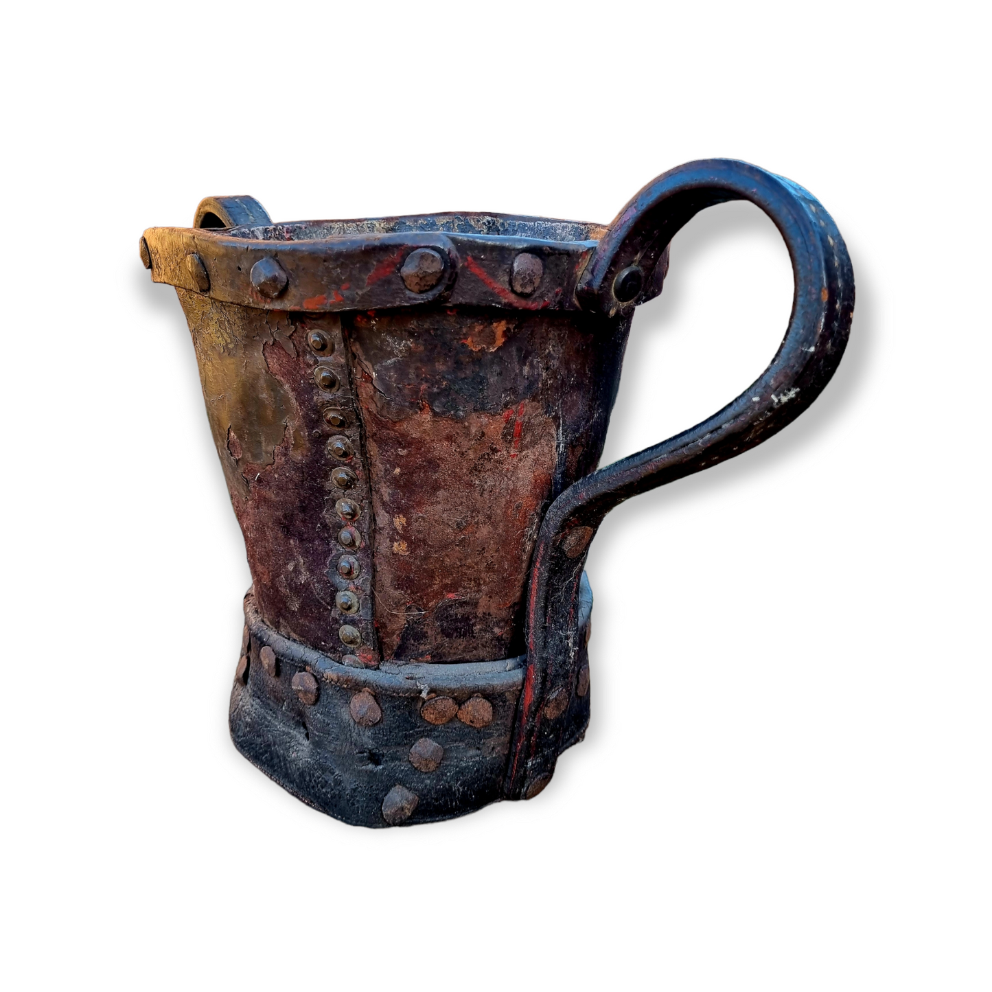 18th Century English Antique Leather Fire Bucket In The Form Of A Loving Cup