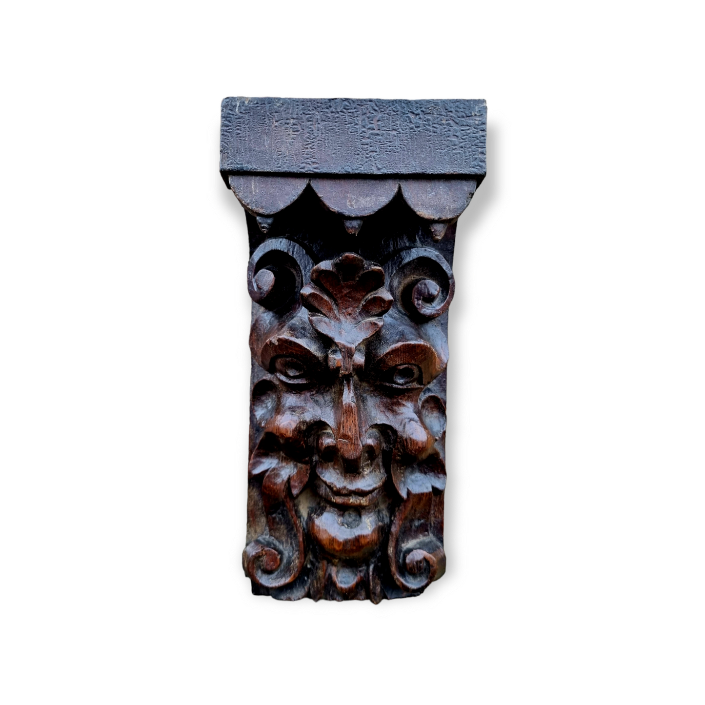 Early 17th Century English Antique Carved Oak Panel / Corbel Depicting a Green Man