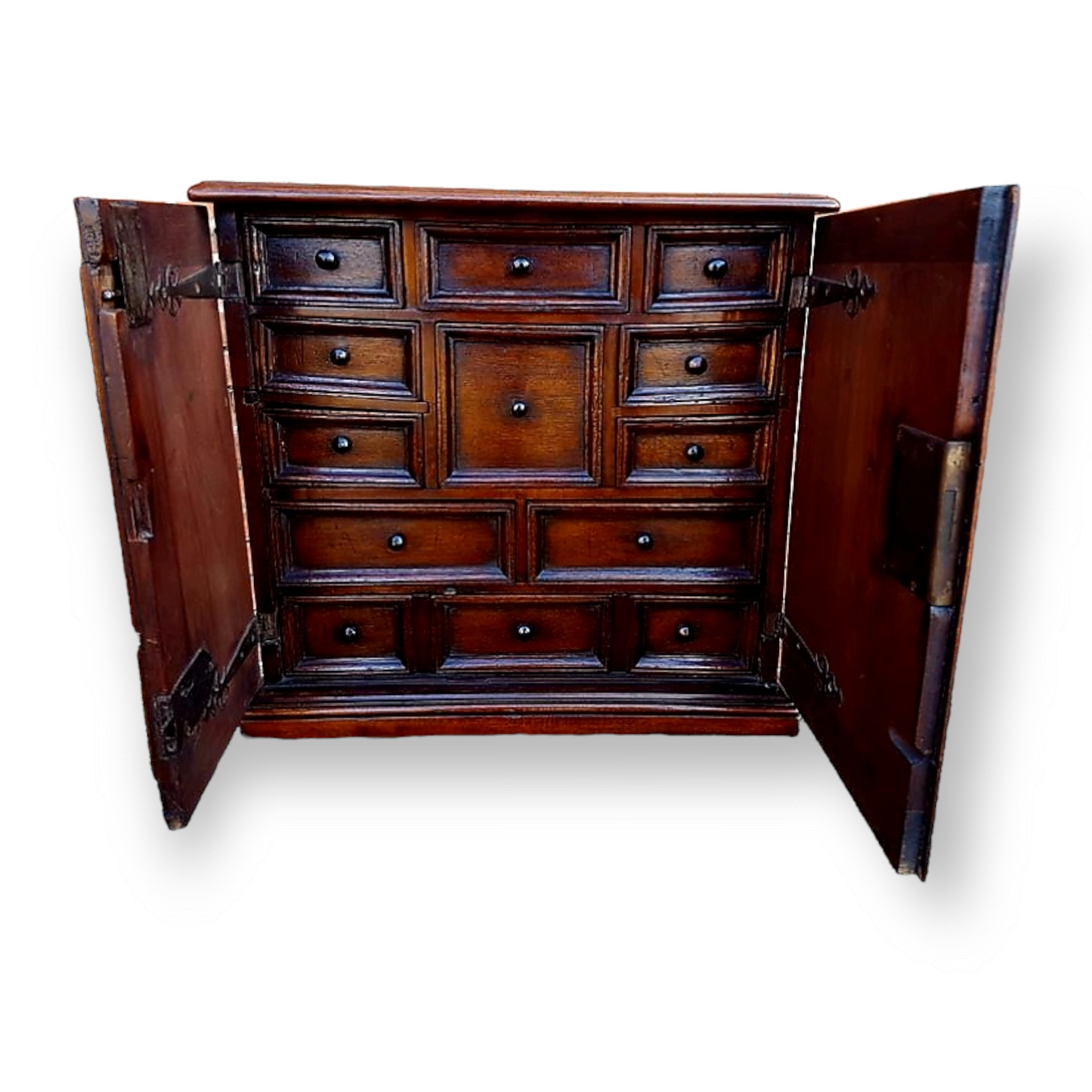 Late 17th Century English Antique Oak, Elm & Walnut Table Cabinet or Collectors Cabinet