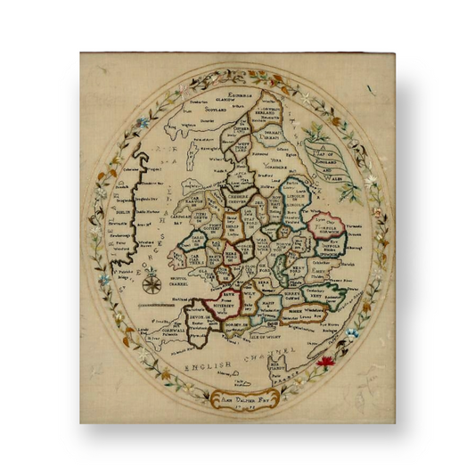 18th Century English Antique Map Sampler of England & Wales, Dated 1792