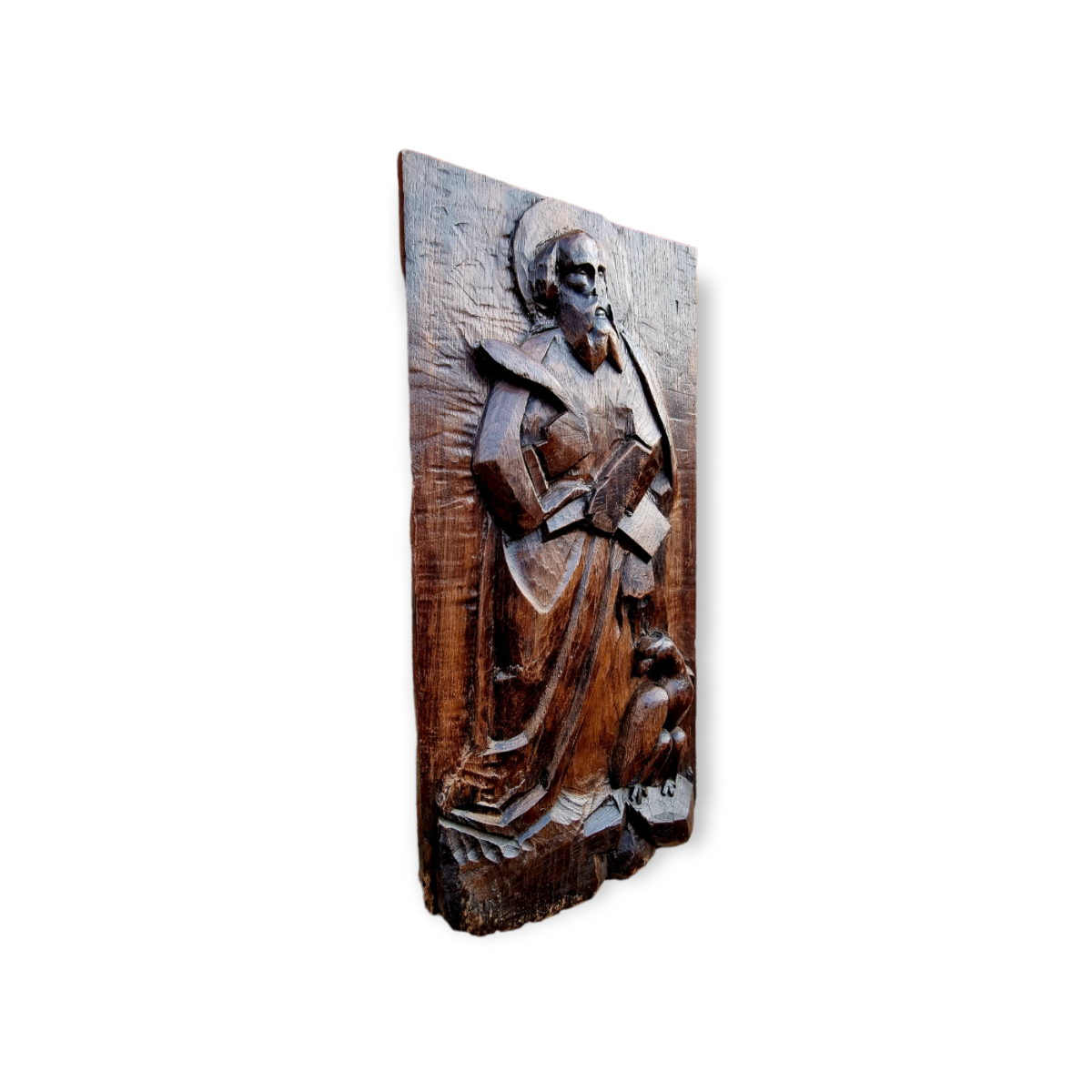 Naive Late 17th Century / Early 18th Century French Antique Carved Oak Figural Panel Of Saint John