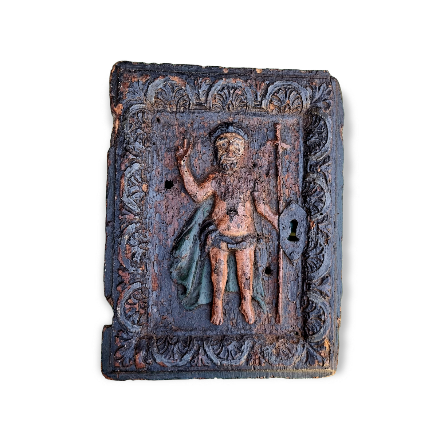 16th Century Antique Carved Oak Portrait Panel Of A Saint, Formerly A Tabernacle Door