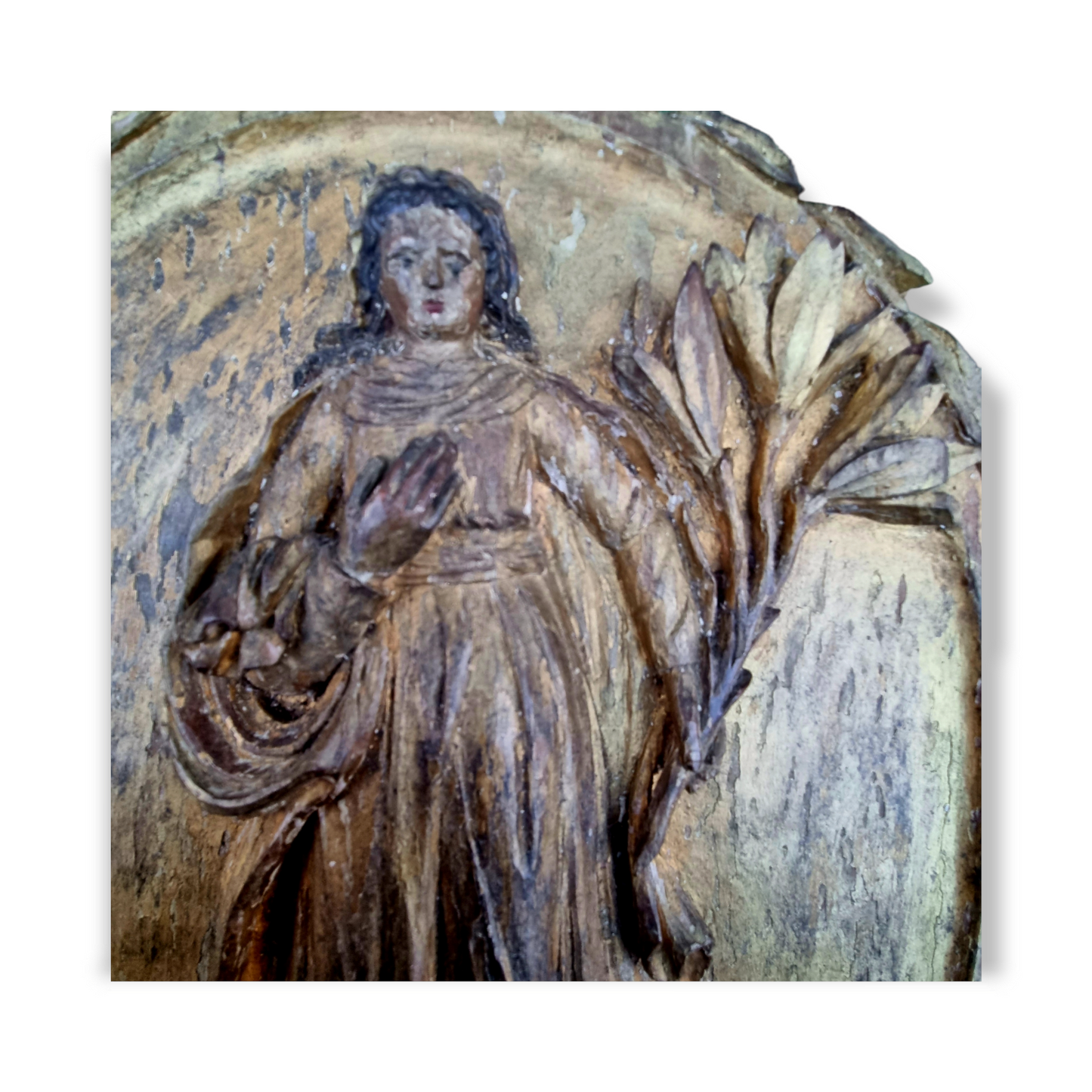 18th Century Antique Carved Limewood Panel Of The Virgin