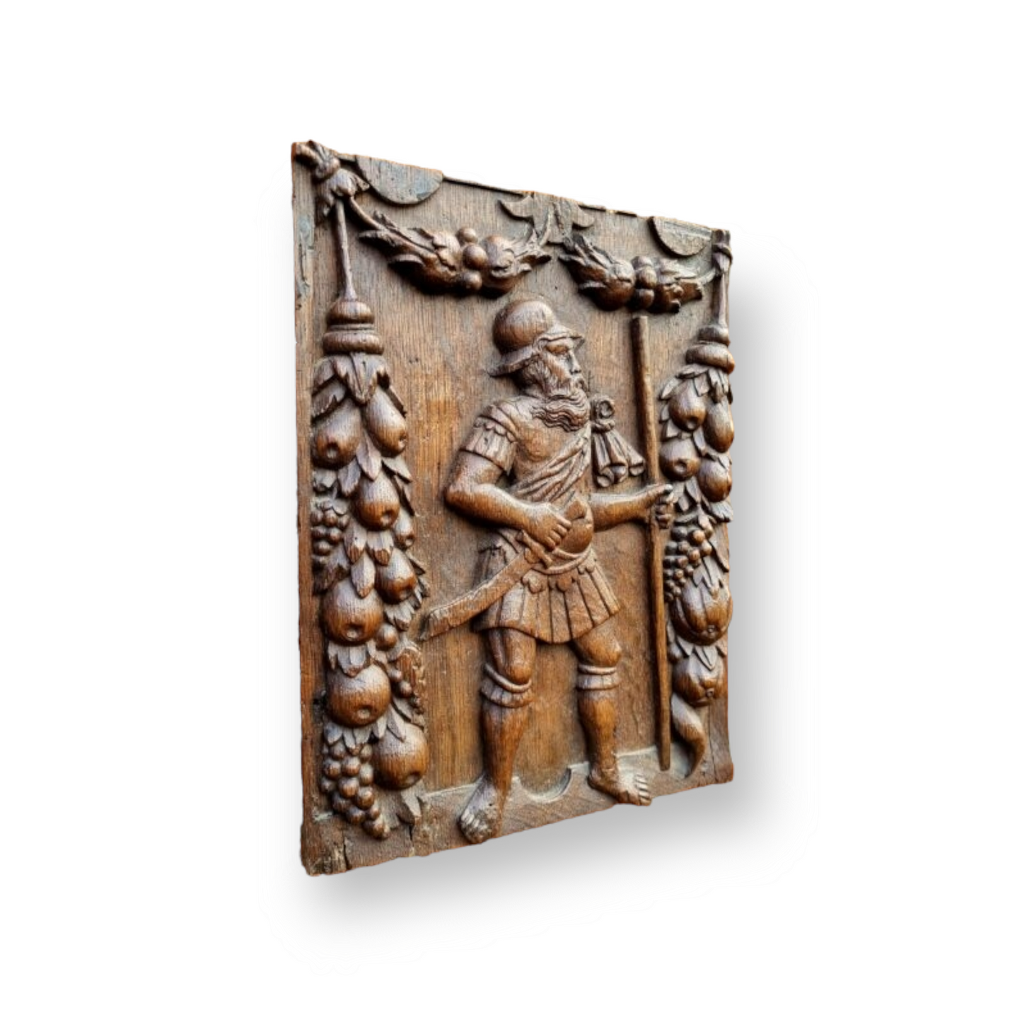 Early 17th Century Flemish Antique Carved Oak Panel Depicting a Warrior