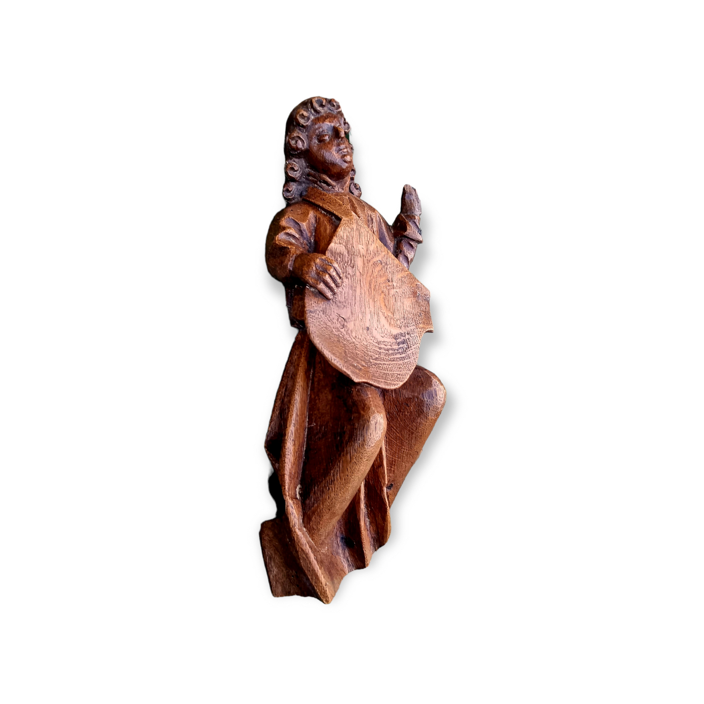 Early 16th Century Flemish Antique Carved Oak Figure / Sculpture Of An Angel Bearing a Shield