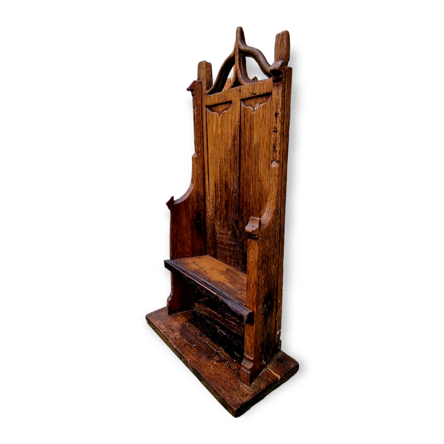 Early 17th Century Miniature English Antique Carved Oak Maquette in the form of a Gothic Altar Chair, Circa 1618