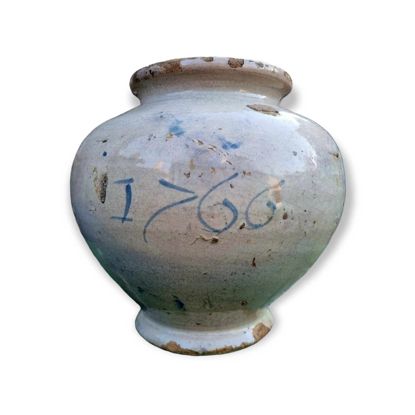 Mid 18th Century Antique Tin-Glazed Vase Dated "1766"