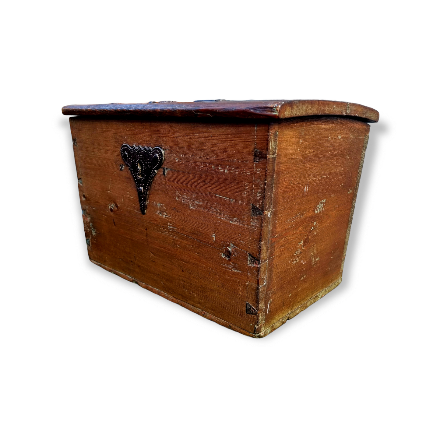 Early 18th Century Continental Antique Pine Tabletop Boarded Box Of Diminutive Size