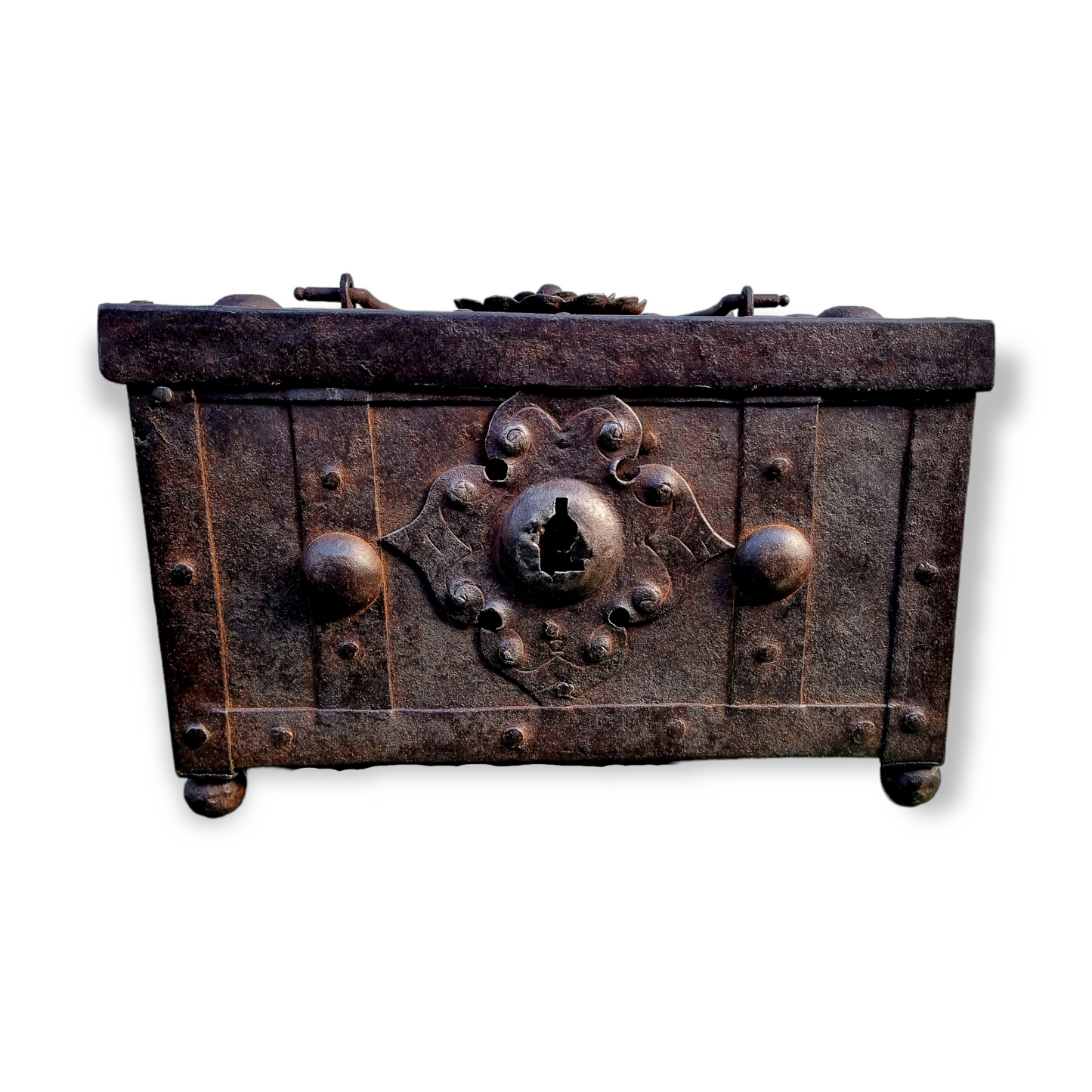 Early 17th Century German Antique Iron Nuremberg-Made Miniature Table Casket / Strongbox