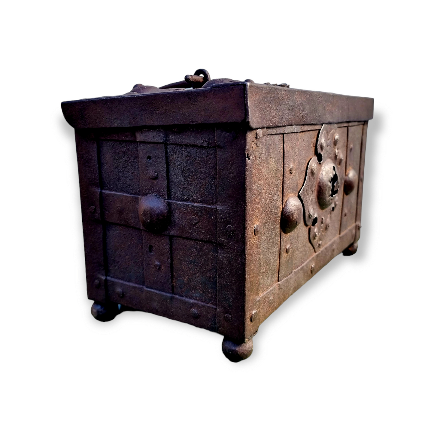 Early 17th Century German Antique Iron Nuremberg-Made Miniature Table Casket / Strongbox