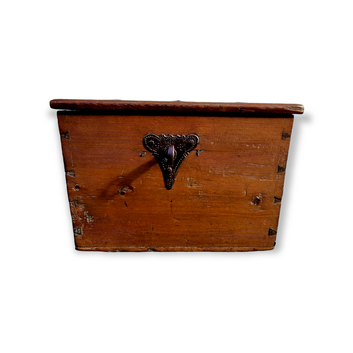 Early 18th Century Continental Antique Pine Tabletop Boarded Box Of Diminutive Size