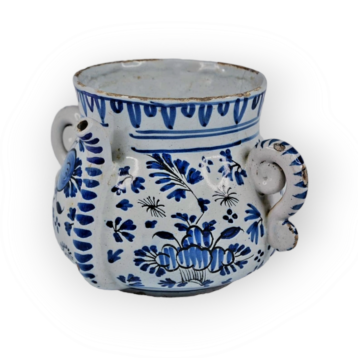 Early 18thC English Antique Blue & White Delftware Posset Pot, Attributed to London, Circa 1700