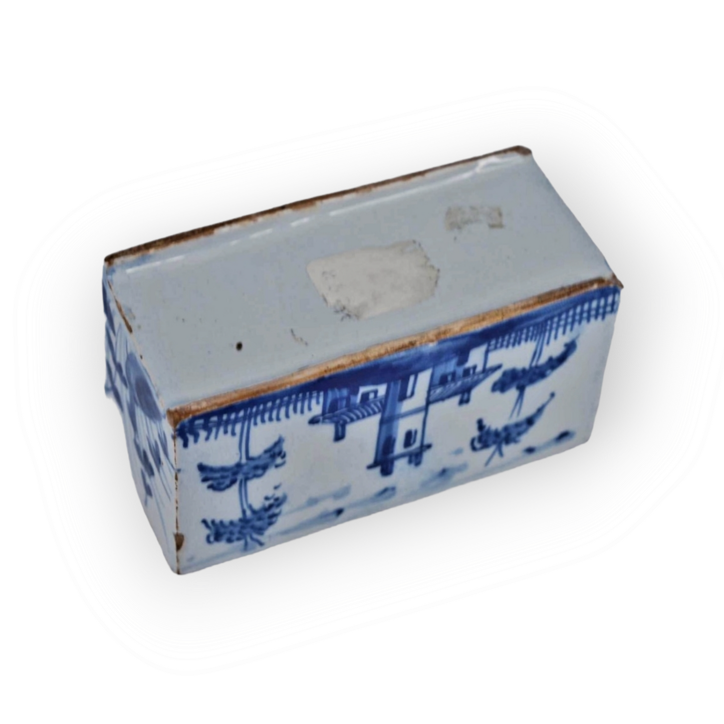 Mid 18thC English Antique Blue & White Delftware Flower Brick, Attributed to Liverpool, Circa 1760