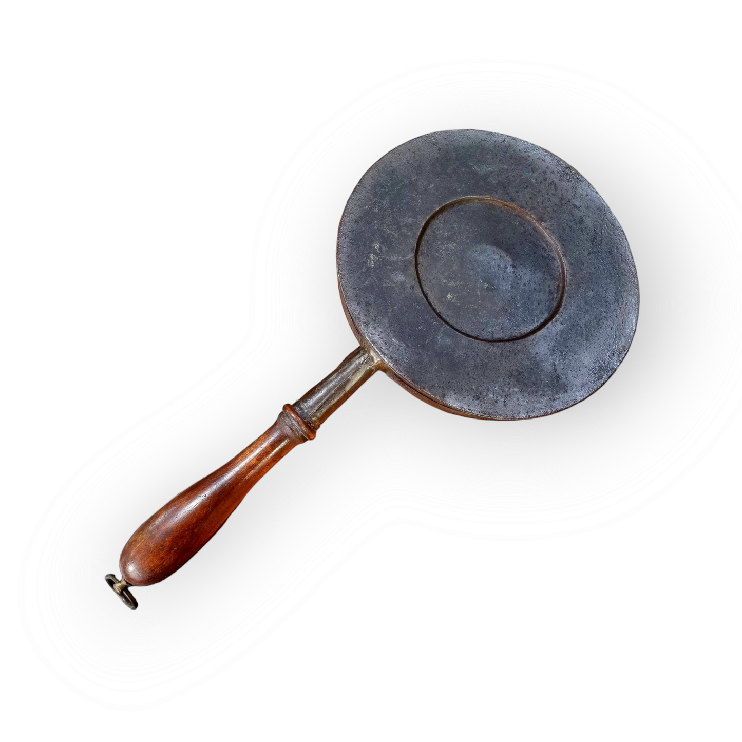 19th Century English Antique Toleware Chamberstick With Turned Wooden Handle and Candlesnuffer