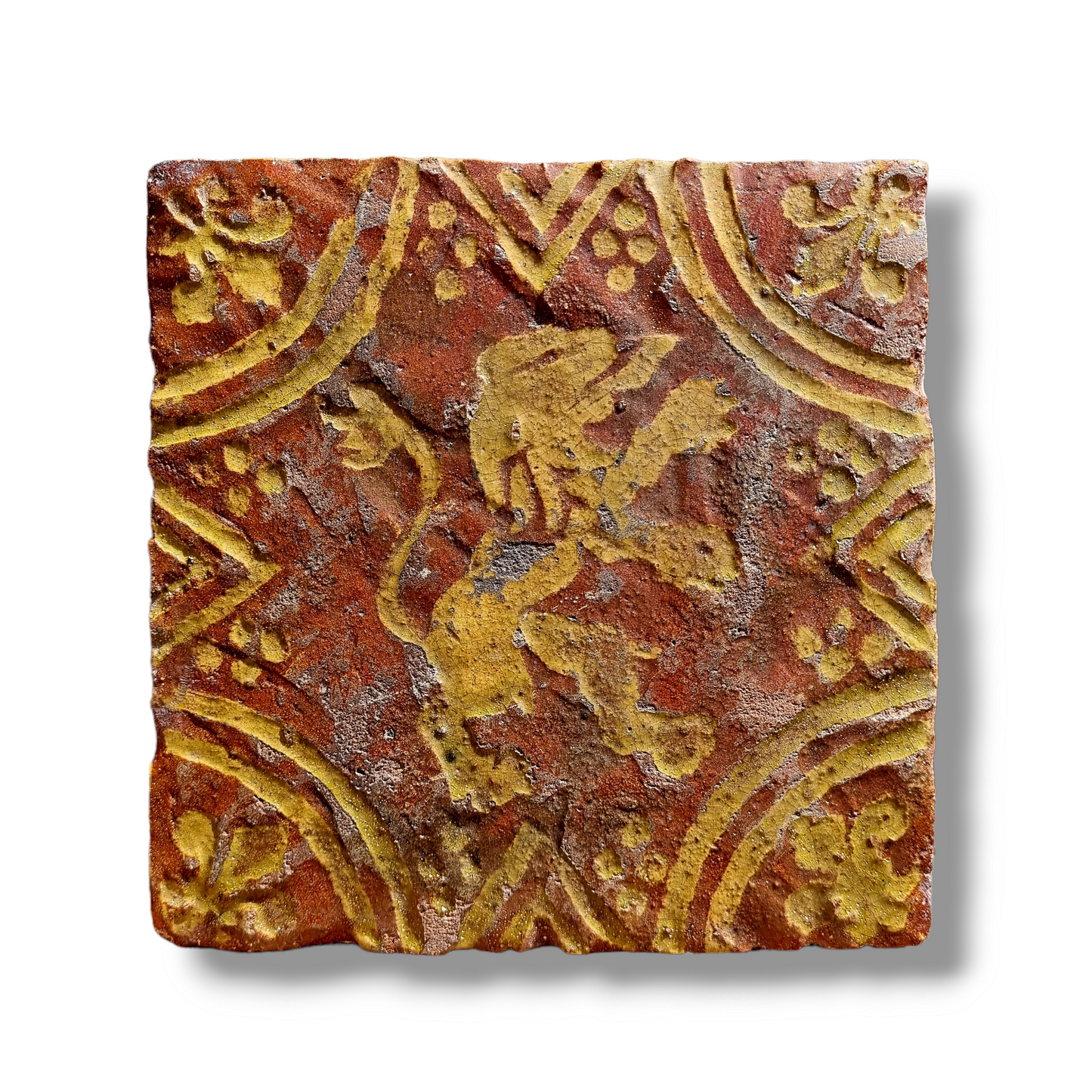 Medieval Style, 19th Century-Made, Antique Encaustic Floor Tile With Rampant Lion