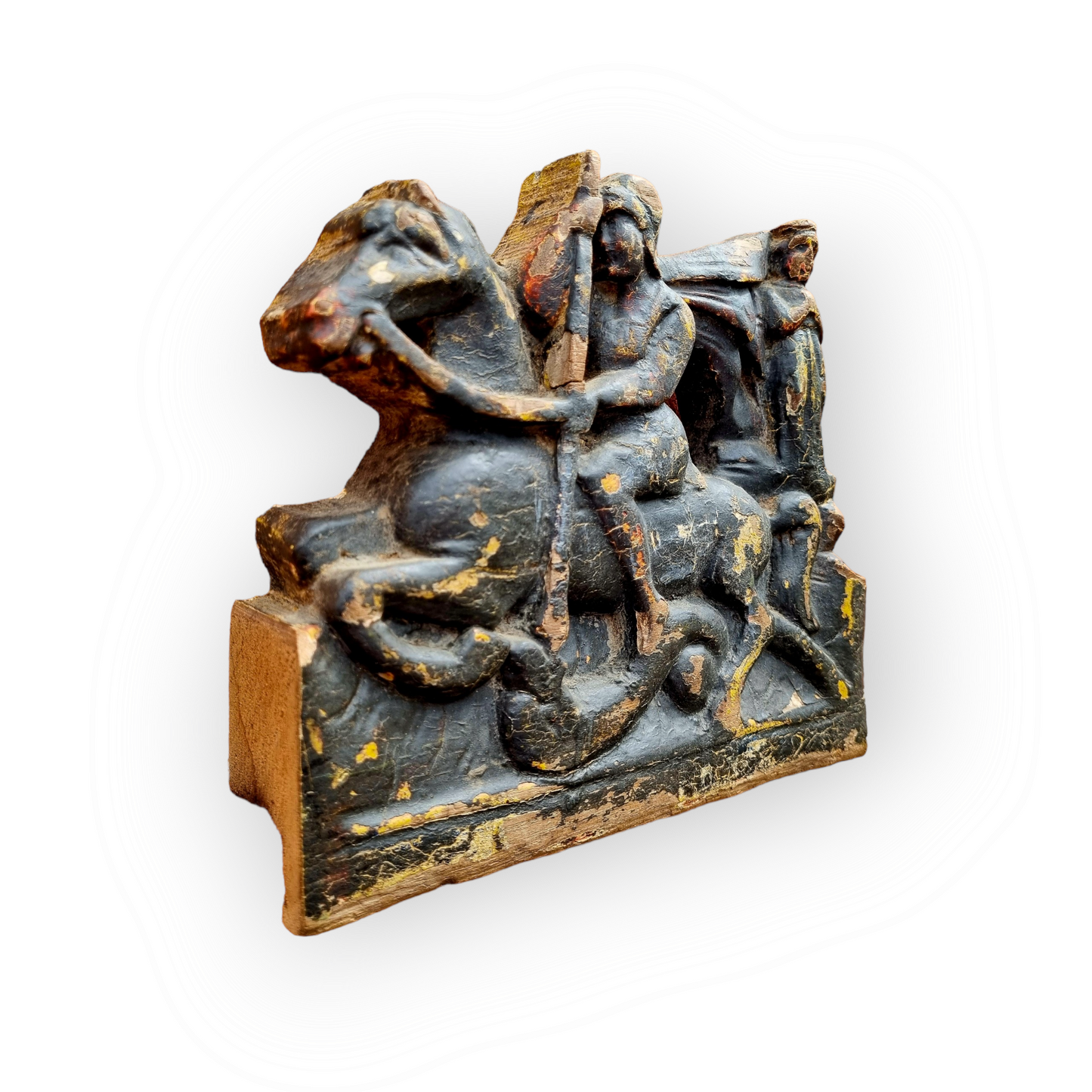 Late 18th Century Antique Carved Walnut Panel Depicting St. George Slaying The Dragon