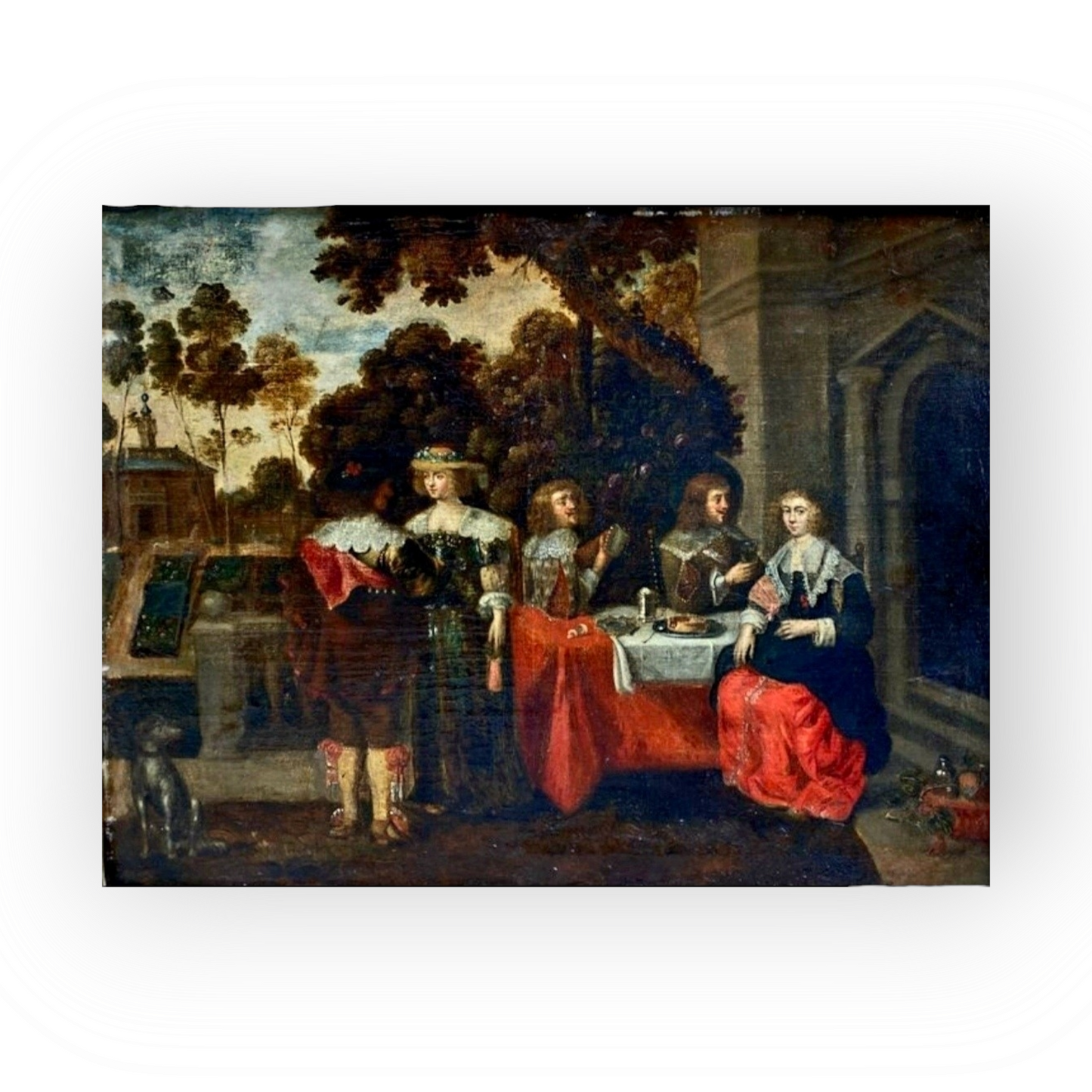 A mid-17th Century Flemish antique oil on canvas depicting courtiers banqueting.