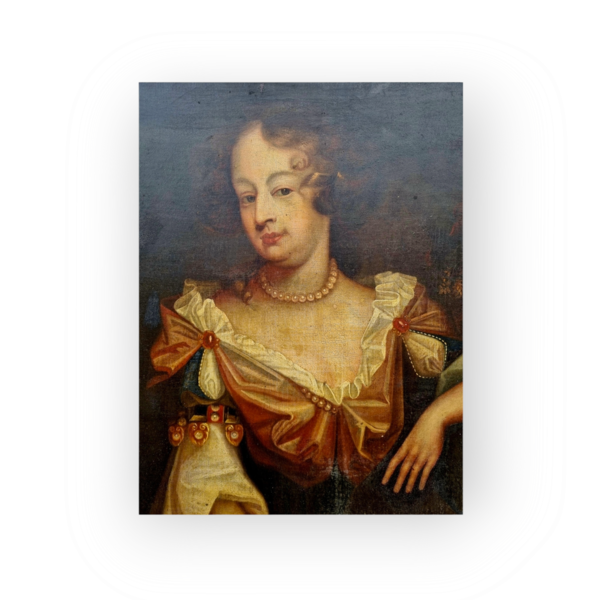 Offered for sale in "Attic Found" condition - A mid-17th Century English School antique oil on canvas of an aristocratic lady, circa 1660
