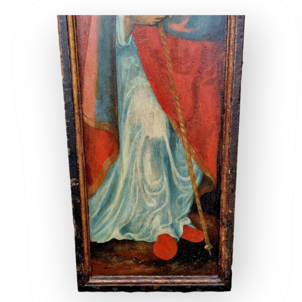 16th Century Spanish Antique Rood Screen Panel, Painted With A Full-Length Portrait Of A Bishop Saint