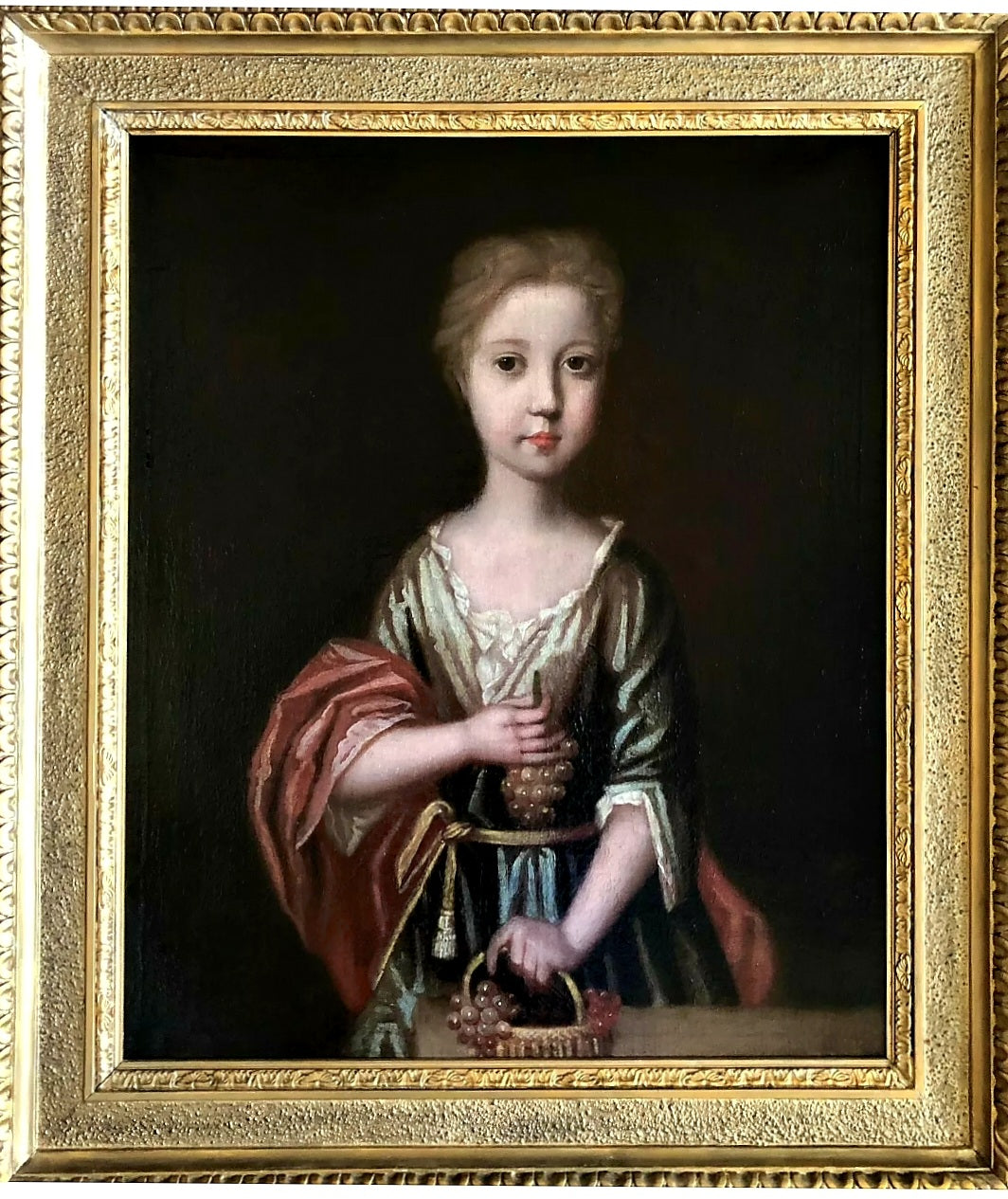Slightly Naïve, 18th Century English School Antique Oil on Canvas Portrait of a Young Aristocratic Girl With Provenance